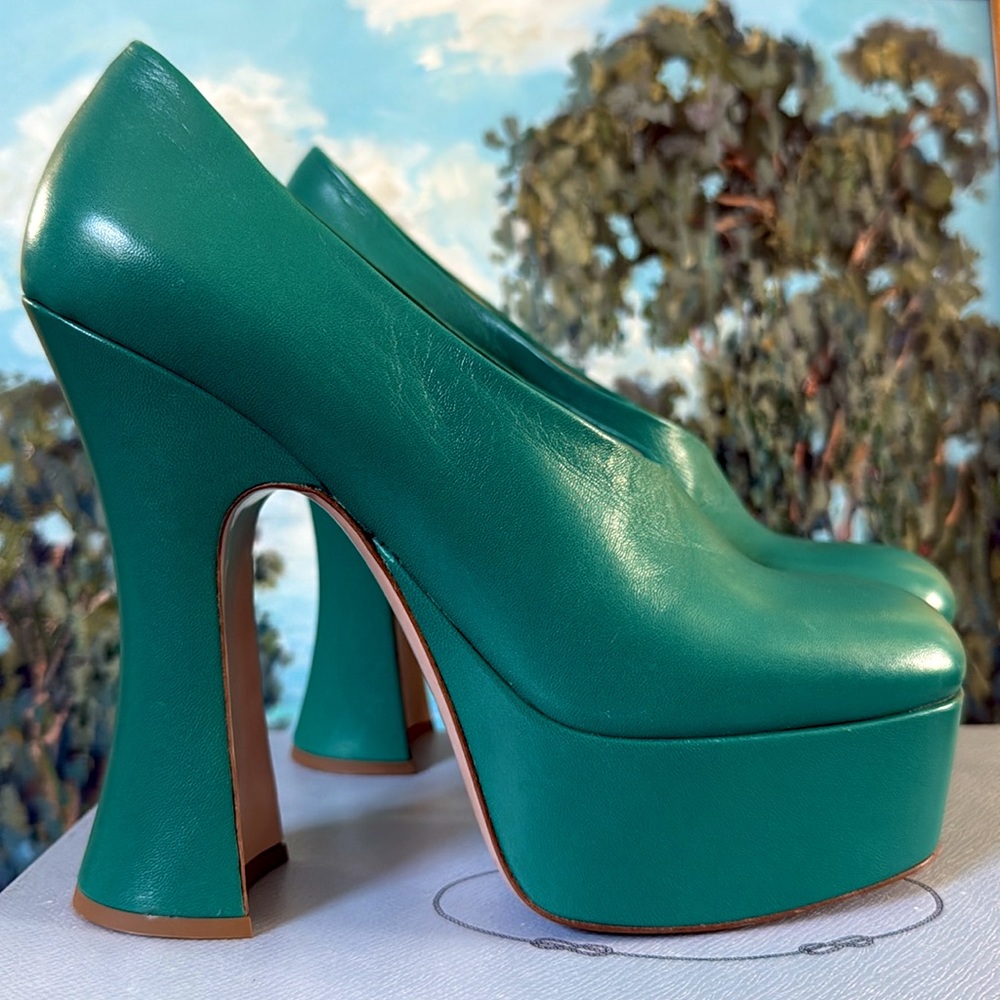 Miu Miu teal platform heels